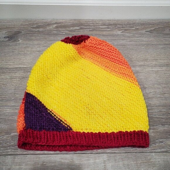 Handmade Colorful Ombre Slouchy Knit Beanie Hat  Rainbow Outdoors Yellow Red - Picture 7 of 13